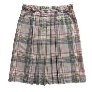 Vintage Martha Manning Wool Pleated Skirt Women's 14 16 Pink Gray Plaid Union
